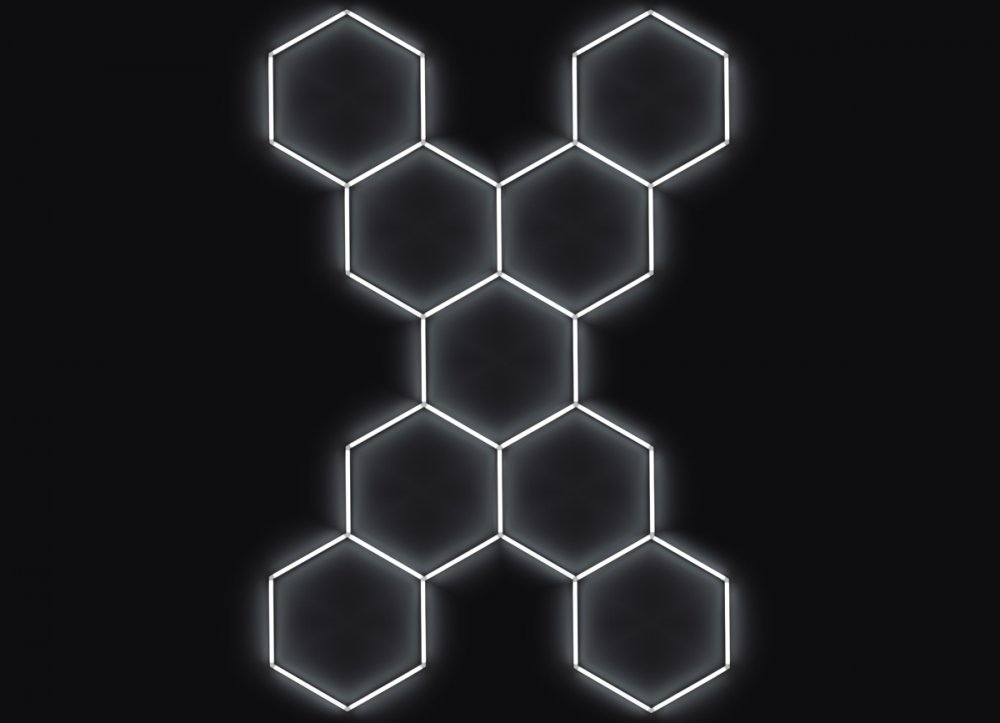 Kompletné LED hexagónové svietidlo biele 6500 K, rozmer: 9 prvkov 246 x 386 cm