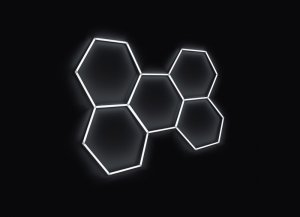 Kompletné LED hexagonové svietidlo, veľkosť 5 prvkov 238 x 168 cm