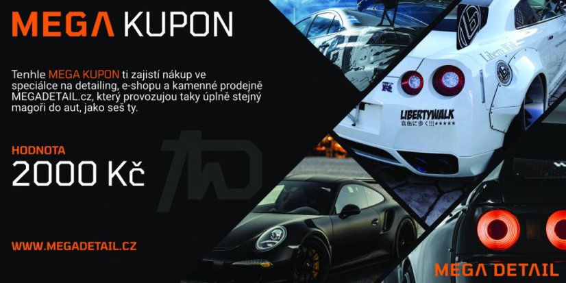 Dárkový kupon na nákup autokosmetiky - MEGA DETAIL - 2000 Kč