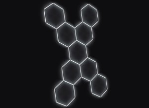 Kompletné LED hexagónové svietidlo biele 6500 K, rozmer: 9 prvkov 246 x 386 cm