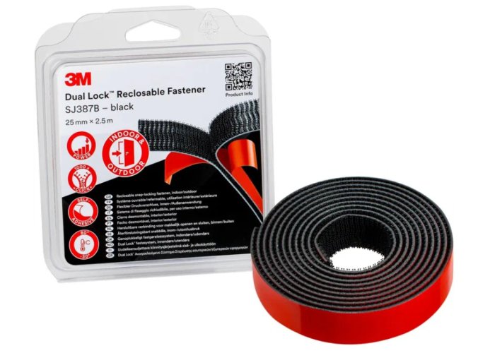 3M™ Dual-Lock™ samolepiaci suchý zips SJ387B, čierny, 25 mm x 2,5 m v blistri