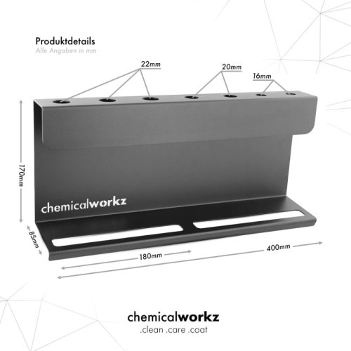 ChemicalWorkz - Nástěnný držák na detailingové štětce a ředící láhve (40 cm)