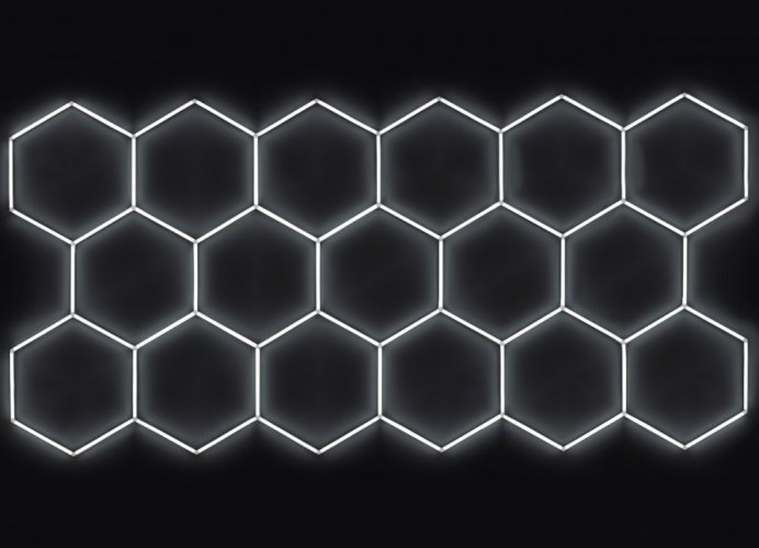 Kompletní LED hexagonové svítidlo, velikost 17 elementů 504 x 238 cm