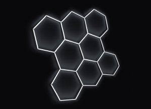 Kompletné LED hexagonové svietidlo, veľkosť 8 prvkov 252 x 238 cm