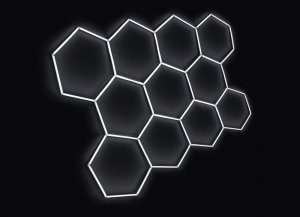 Kompletné LED hexagonové svietidlo, veľkosť 11 prvkov 336 x 238 cm