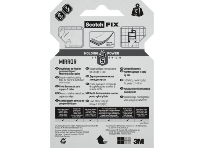 3M™ Scotch® oboustranná pěnová montážní páska do vlhkých prostor, 19 mm x 1,5 m