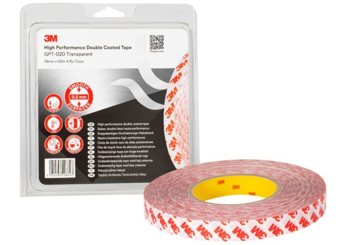 3M™ obojstranná lepiaca páska GPT-020P, priehľadná, 19 mm x 50 m, 0.2 mm