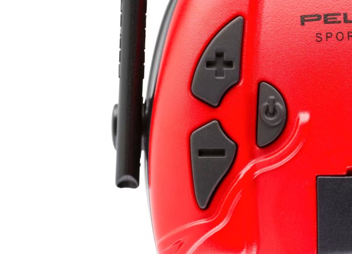 3M™ PELTOR™ SportTac Slimline elektronické chrániče sluchu s červenými a tmavozelenými krytmi