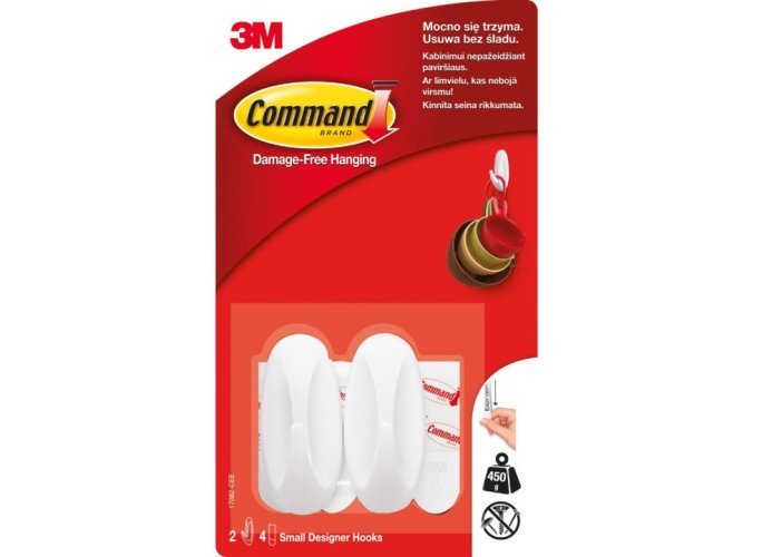 3M Command™ bílé samolepící plastové háčky, provedení malý, 2 ks
