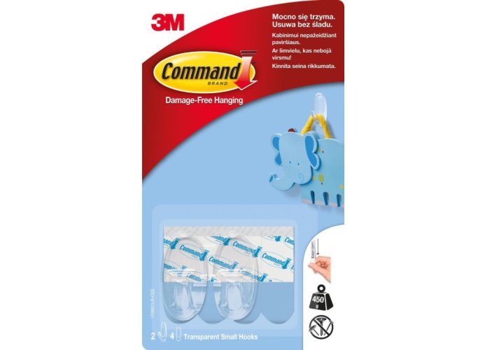 3M Command™ priehľadné samolepiace plastové háčiky, malé, 2 ks