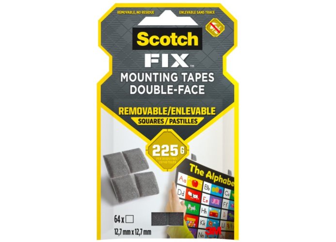 3M™ Scotch-Fix™ Odnímateľné montážne štvorčeky 12,7 mm × 12,7 mm, 64 kusov