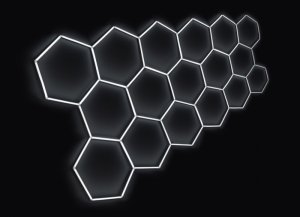 Kompletné LED hexagonové svietidlo, veľkosť 17 prvkov 504 x 238 cm
