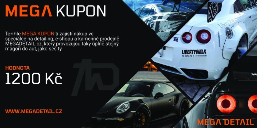Dárkový kupon na nákup autokosmetiky - MEGA DETAIL - 1200 Kč