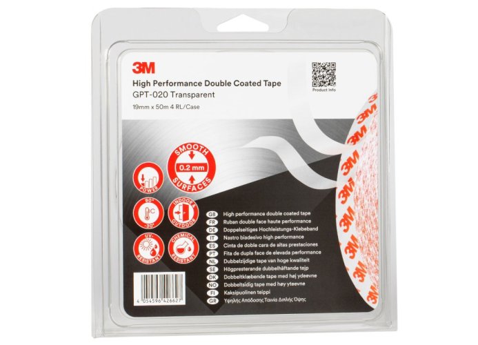 3M™ obojstranná lepiaca páska GPT-020P, priehľadná, 19 mm x 50 m, 0.2 mm