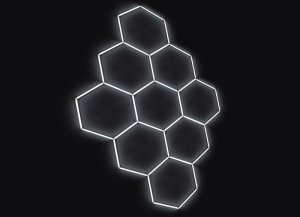 Kompletné LED hexagonové svietidlo biele 6500 K, rozmer: 9 prvkov 246 x 386 cm