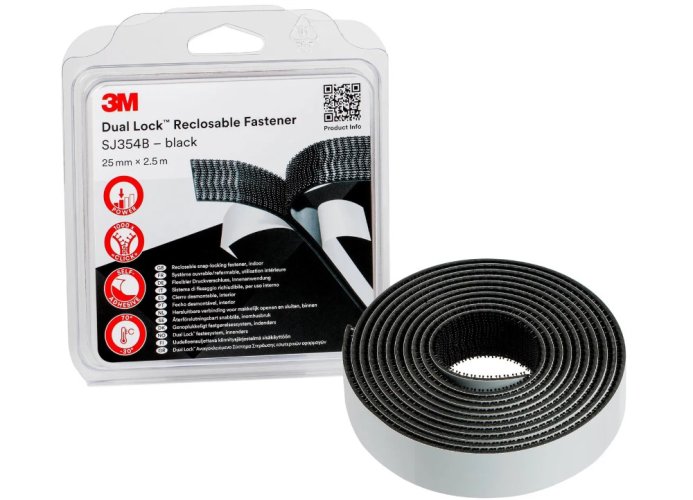 3M™ Dual Lock™ samolepiaci suchý zips SJ354B, čierny, 25 mm x 2,5 m