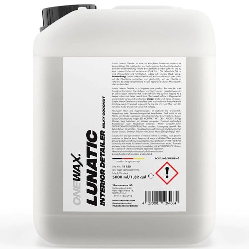 Detailer na interiérové plasty auta - OneWax Lunatic Interior Detailer Milky Coconut - 5000 ml