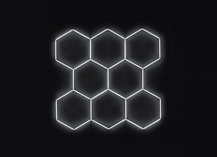 Kompletní LED hexagonové svítidlo, velikost 8 elementů 252 x 238 cm