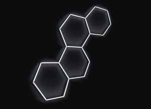 Kompletné LED hexagónové svietidlo biele 6500 K, rozmer: 4 elementy 166 x 288 cm