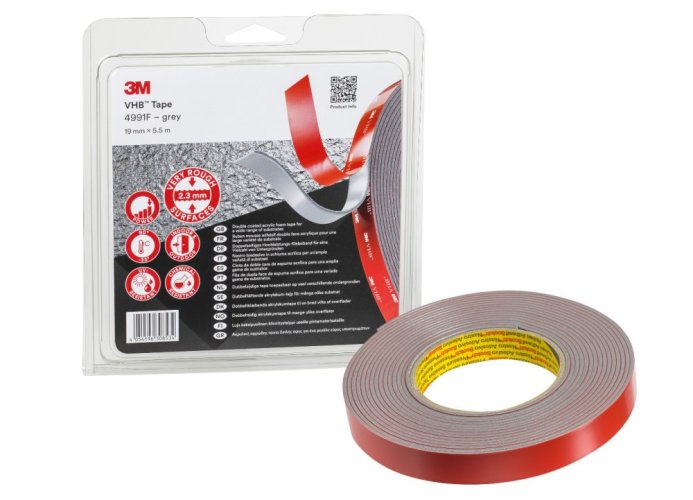 3M™ VHB™ obojstranne silno lepiaca akrylová páska 4991F, sivá, 19 mm x 5,5 m, hrúbka 2,5 mm