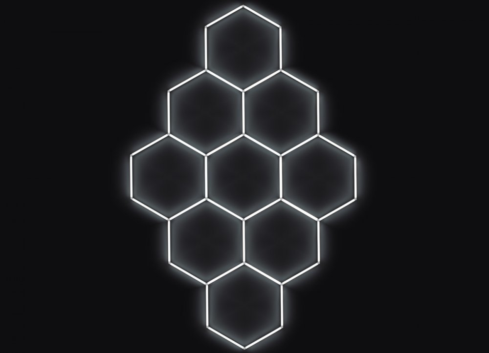 Kompletné LED hexagonové svietidlo biele 6500 K, rozmer: 9 prvkov 246 x 386 cm